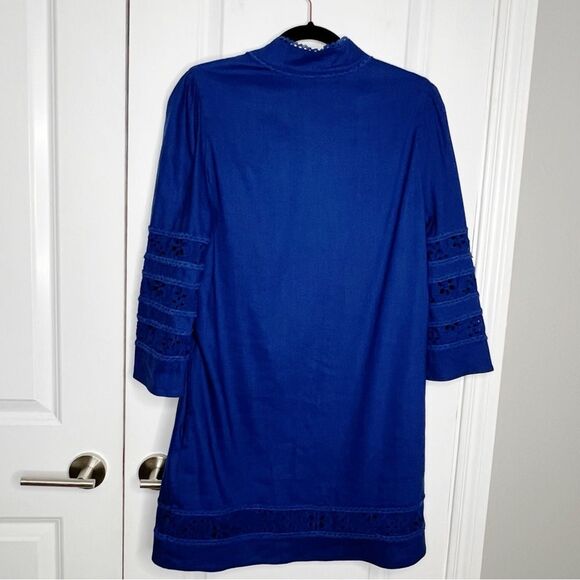 Cartolina Nantucket Sarah Dress Blue Linen Embroidered Size XS - Picture 9 of 16
